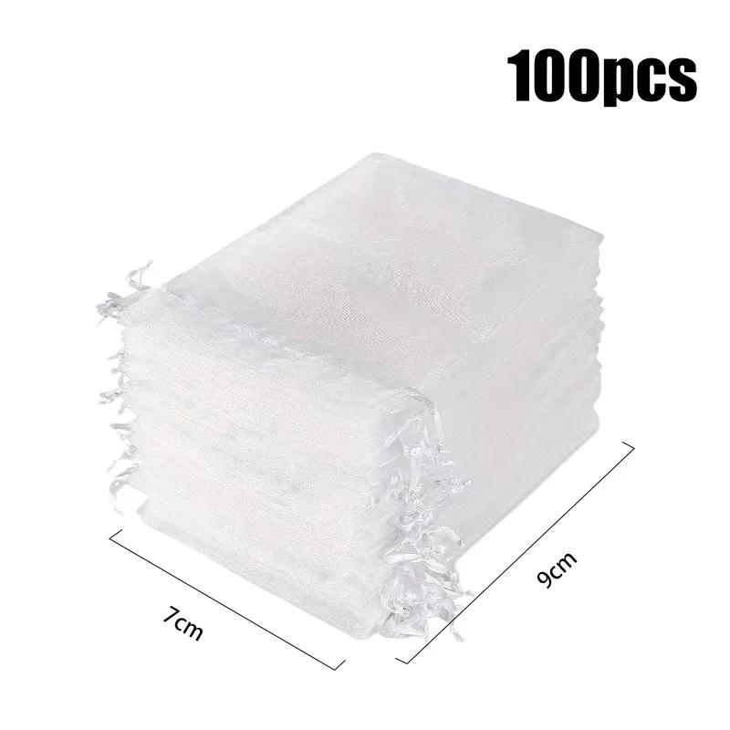 

100PCS White Organza Bags Mesh Organza Jewelry Bags Drawstring, Small Drawstring Favor Pouches Christmas Candy Wedding Birthday