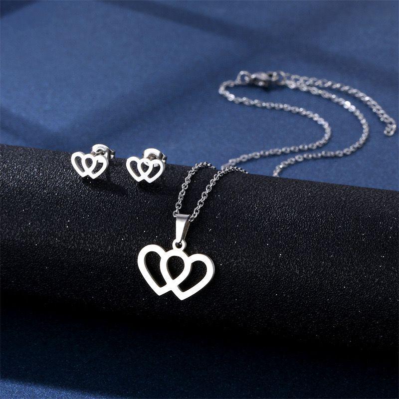Stainless Steel Necklace & Earring Set - Smooth Clavicle Design with Stud Earrings