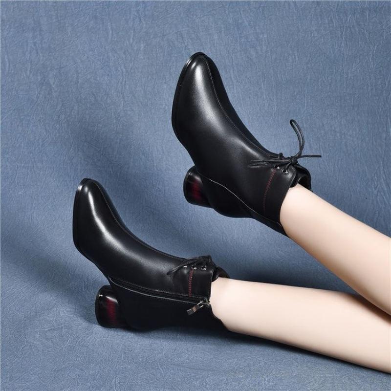 Leder große Baumwolle Damen Kurzstiefel 2025 Herbst und Winter neue Damenstiefel mittlerer Absatz Martin Stiefel runder Absatz Samt Kurzstiefel