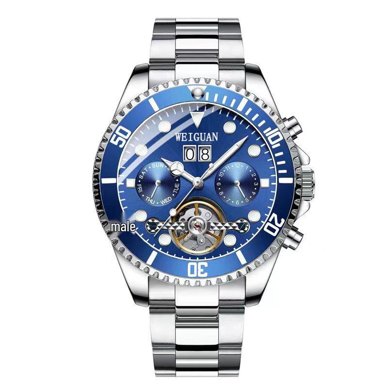 

Мужские часы Green Ghost с автоматическим турбийоном, многофункциональным календарем, люминесцентными элементами и водонепроницаемым дизайном.