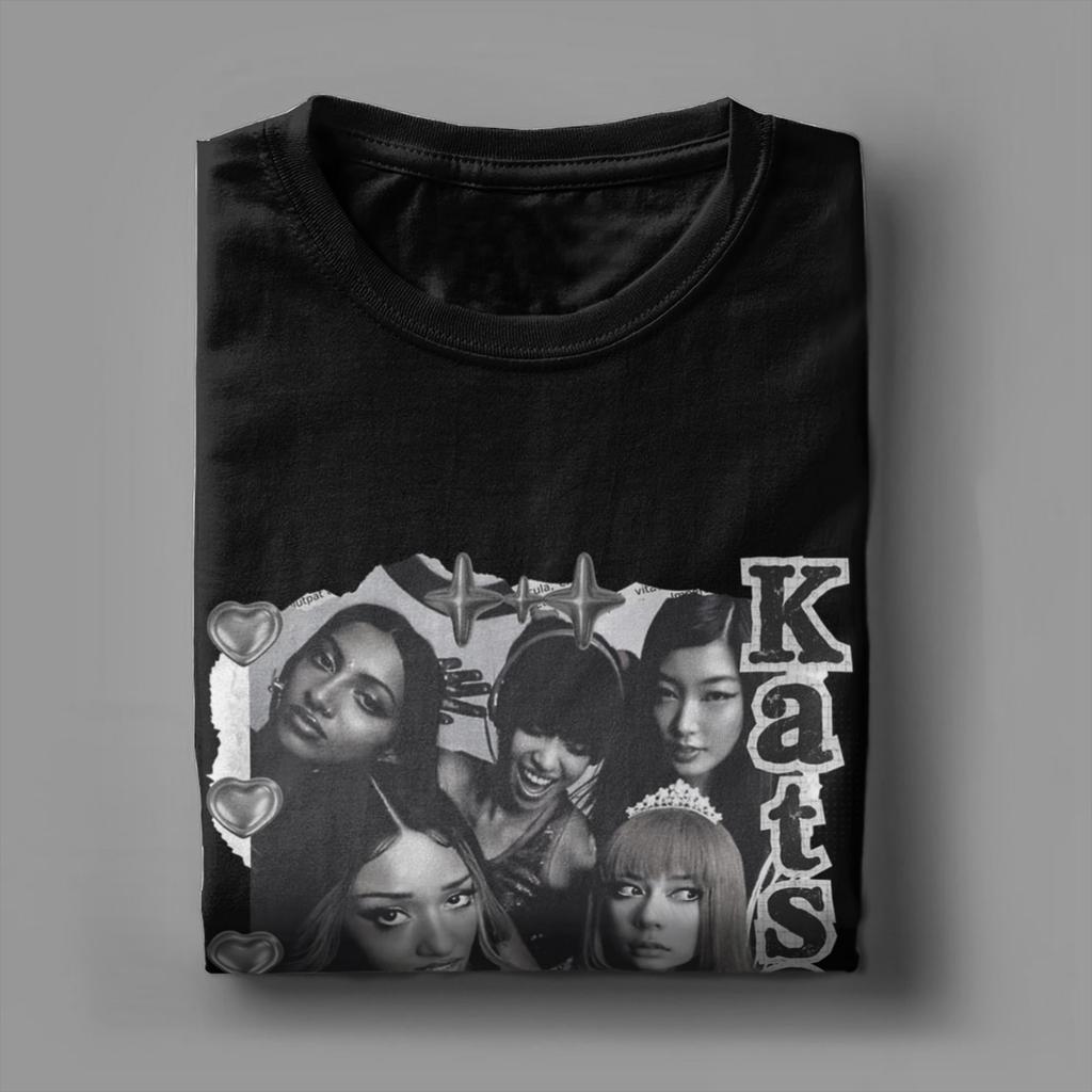 Herren KATSEYE Kpop Y2K Gruppe T-Shirt 100% Baumwollkleidung Hipster Kurzarm Rundhals T-Shirts Übergröße T-Shirts
