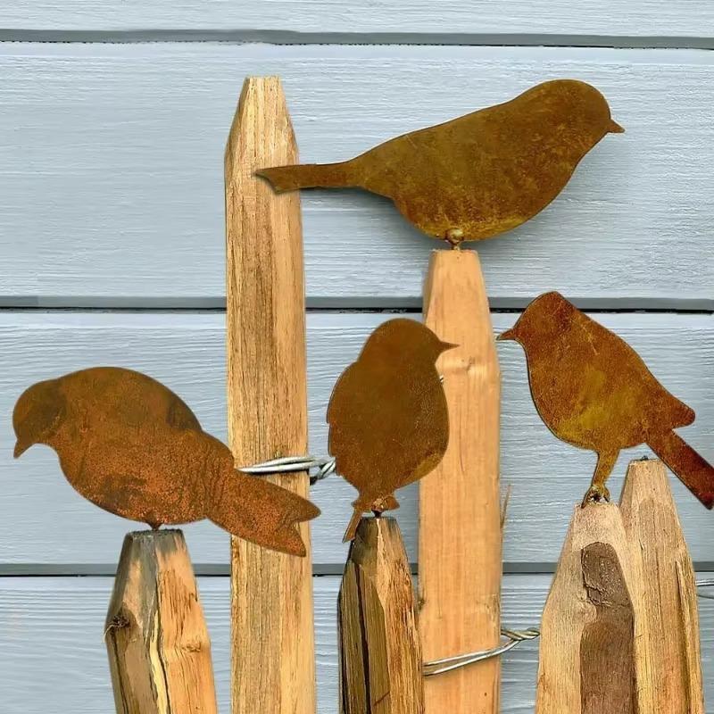 4Stk Rostige Metallvogel-Handarbeiten Outdoor Gartenbau Tierkunst Metall-Silhouetten Retro-Dekor Hof Gartendekor Vogel Großhandel