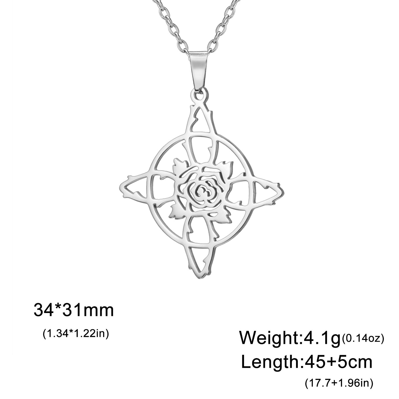 

LIKGREAT Witch Knot Pendant Necklace Vintage Rose Flower Necklaces for Women Men Stainless Steel Jewelry Witchcraft Amulet Gift