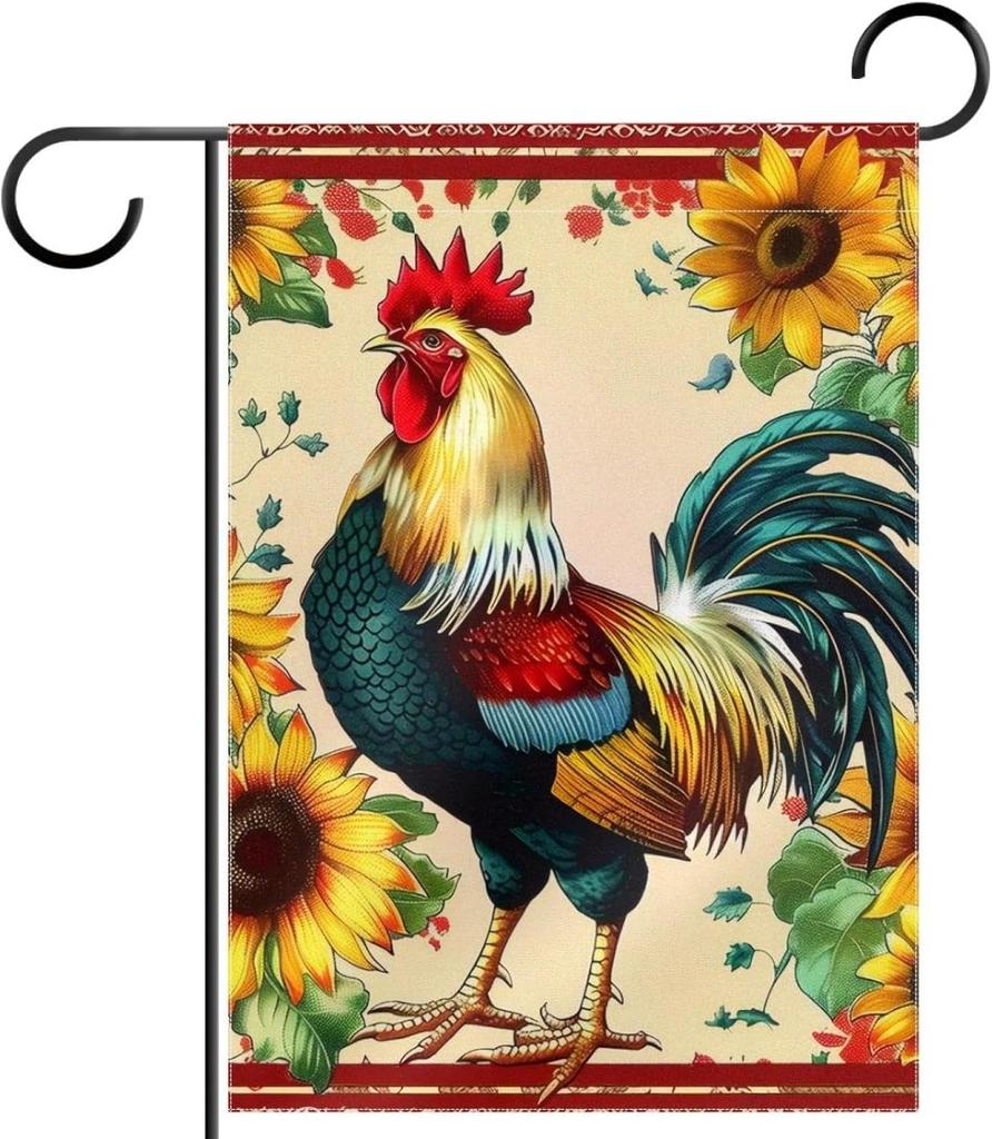 Rooster Sunowers Garden ag 12x18 Vertical Double Sided Farmhouse Holiday Outside Decorations Yard ag KKL AAL WZZ