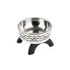 Stainless Steel Elevated Pet Cat Bowl with Printed Design and Non-Slip Raised Stand Suitable for Indoor Use