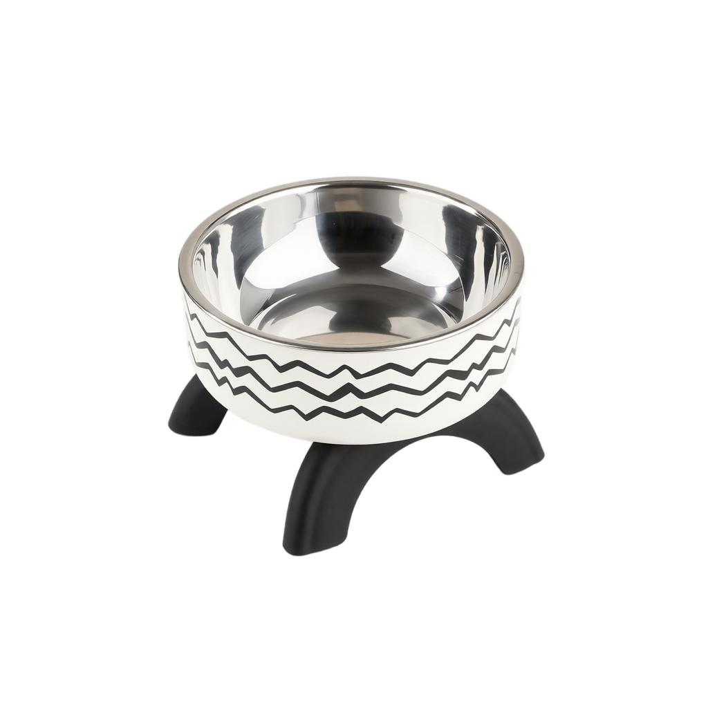 Stainless Steel Elevated Pet Cat Bowl with Printed Design and Non-Slip Raised Stand Suitable for Indoor Use