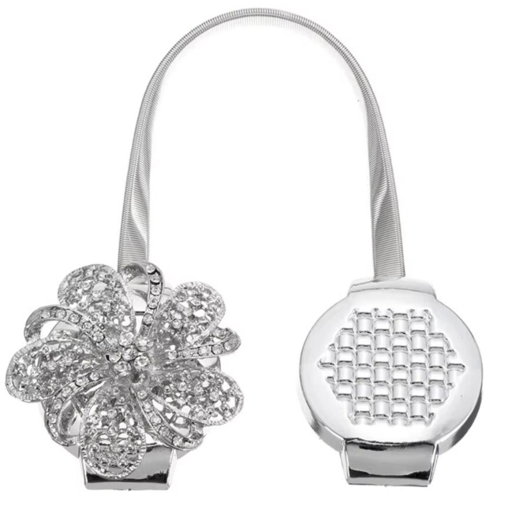 Flower Shape Magnetic Curtain Holdback Clips Magnet Fastening Attractive Design Curtain Tiebacks Flower Type Sparkling Crystal серебряный