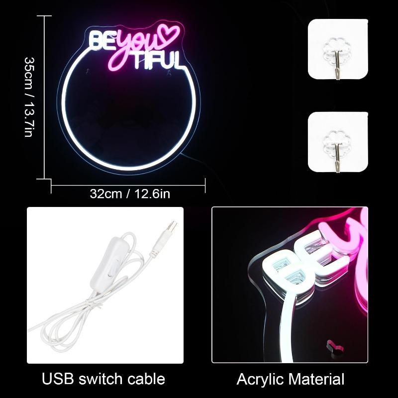 Wunderschönes Spiegel Neon Schild, Neon Schild für Wanddekoration, Rosa und Weißes Neon Licht Schild für Zuhause, USB-Anschluss LED Neon Schilder für Mädchenzimmer Dekoration