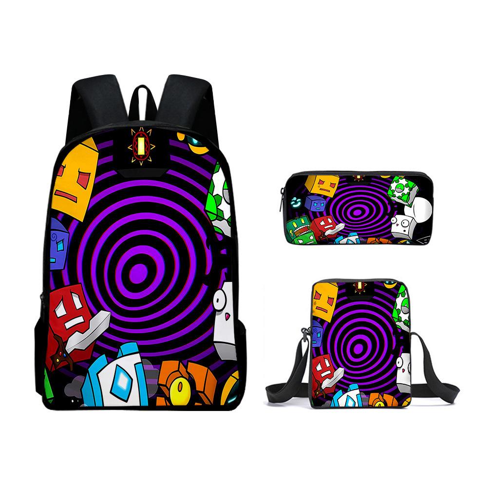 3pcs Set School Bags Kids Bags 3D New Product Geometry Dash Student Backpack Crossbody Bag Pencil Cas Bookbags