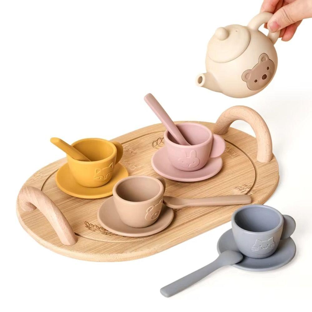 Simulation Silicone Afternoon Tea Set Little Bear Montessori Pretend Play Kitchen Set Interactive Early Educational Tea Set Play