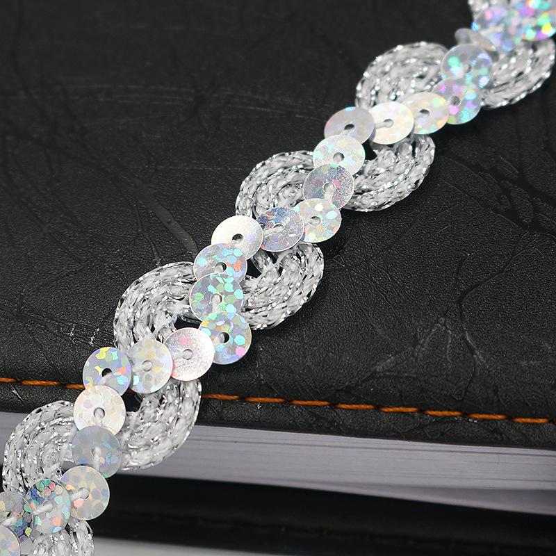 5m Sequin Lace Curve Lace Fabric Trim DIY Sewing Craft Garment Accessories Shiny Beading Sequins Ribbons Wedding Decoration