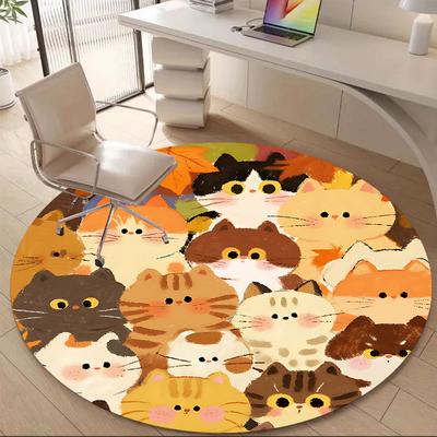 1pc Cat Autumn Office Round Area Rug, Indoor Mat Suitable ForOffice, Under Office Chairs Bedroom Living Room Home Decor, Room Deco,  N79