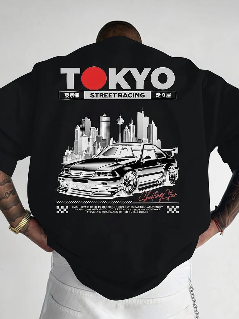 Summer Tokyo Street Racing Print 100 Cotton Trendy Personality Men Women Tshirt Daily Outdoor Sports Party Casual Shortsleeve