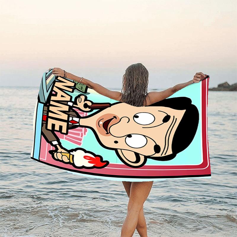 1pc Mr Bean1 Beach Towel with Custom Name, Beach/Swimming/Bath/Picnic/Camping Towel, Suitable for Seaside Beaches