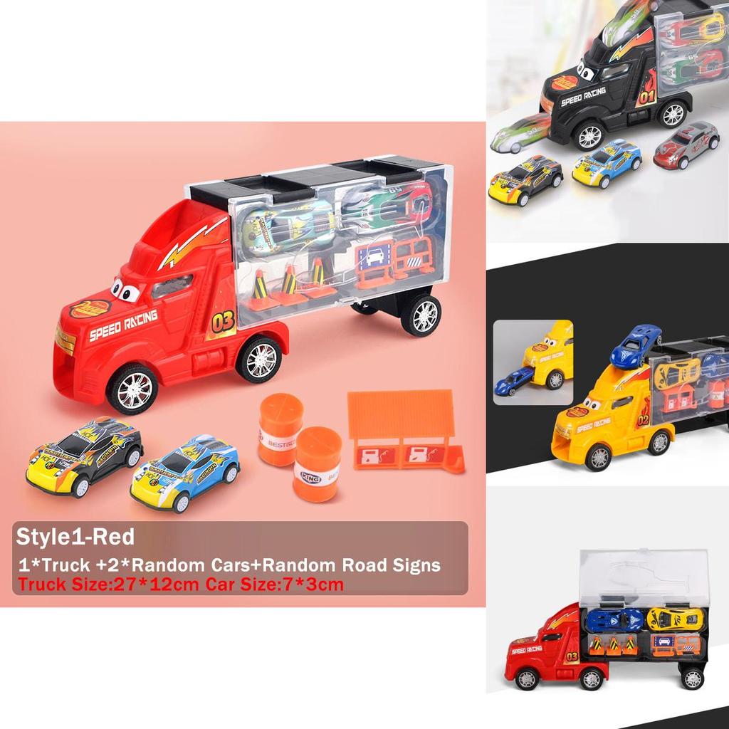 Ultimate Toy Truck Carrier Play Set With 4 Vibrant Mini Cars And Road Signs
