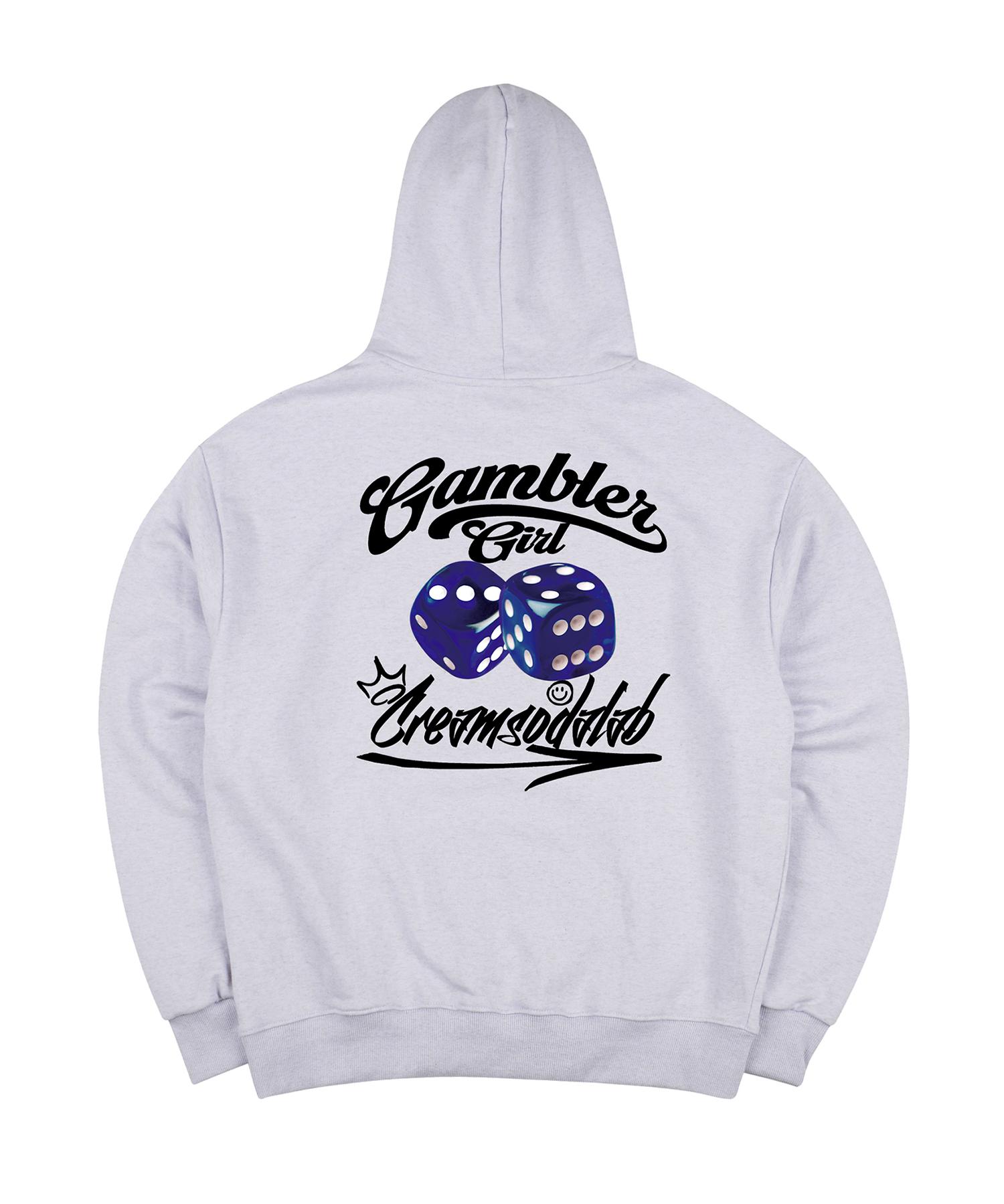Cream Soda Lab Gambler Girl Blue Dice Light Grey Black Hoodie M