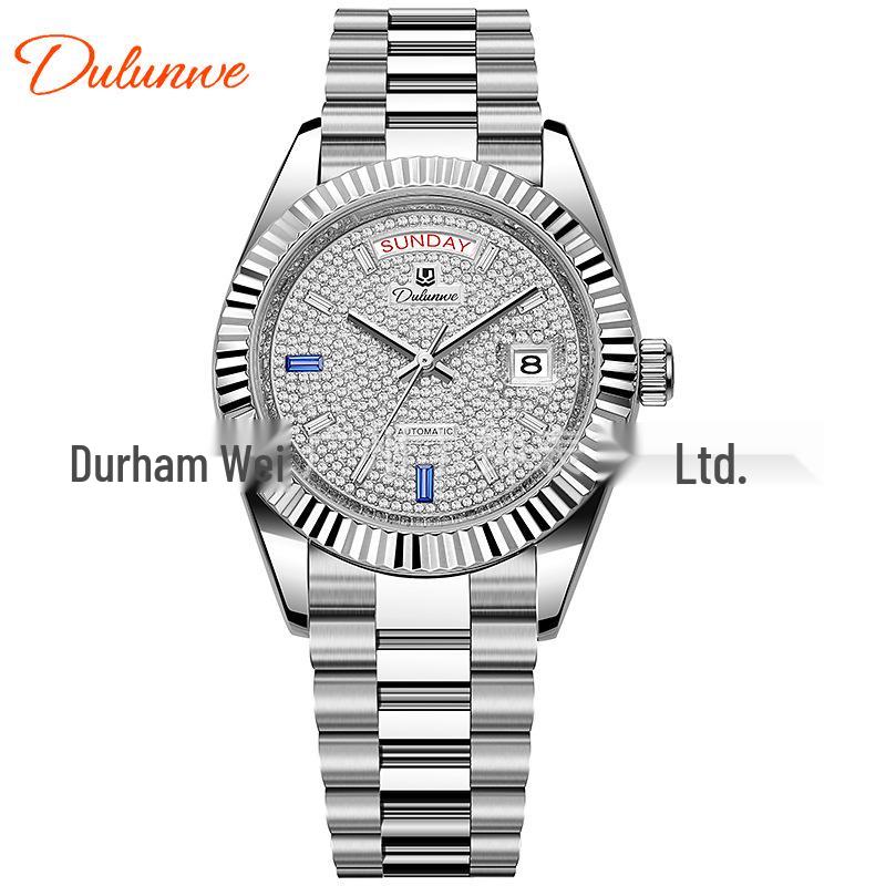 Durlanwei White Starry Double Log Automatische Herren Business Mode Wasserdichte Uhr