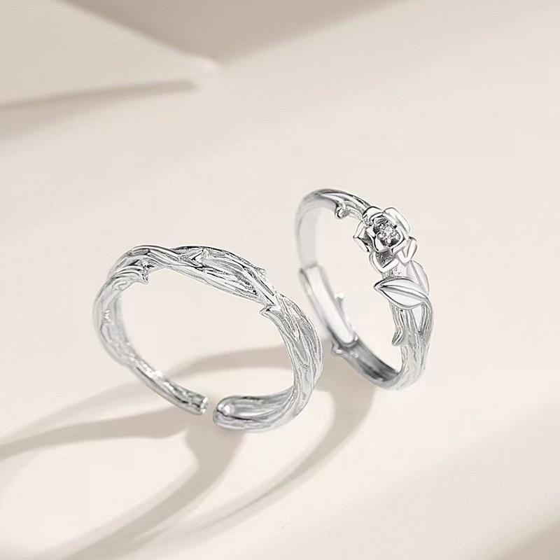Platycodon Flower Couple Ring Female Niche Design Trend Open Men's and Women's Rings Fashion Personality Thorns Rose Pair Ring