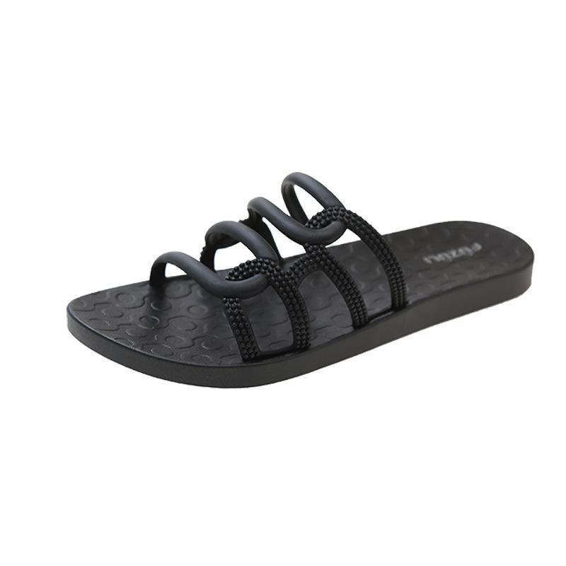 Korean Version of One-character Hollow Slippers Female Outer Wear Fairy Style Home Simple Flat-bottomed Slippers Casual Open-toed Cool Slippers