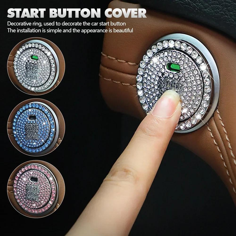 3D Car Ignition Start Button Diamond Rhinestone Metal Stickers Decor Auto Motorcycle Universal One-click Start Bling Decor Decal