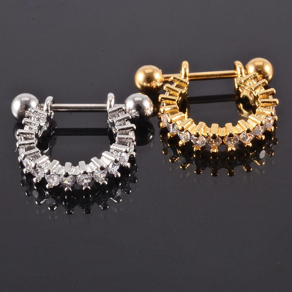 1pc Ear Tragus Cartilage Ring Stainless Steel Barbell With Cz Hoop Cartilage Cuff piercing Helix Daith Rook Lobe Earrings