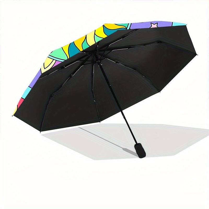1pc Sunflower Mandala Folding Umbrella , 8 Ribs Casual Durable Lightweight Portable Travelling Umbrella For Men & Women Yy250728152