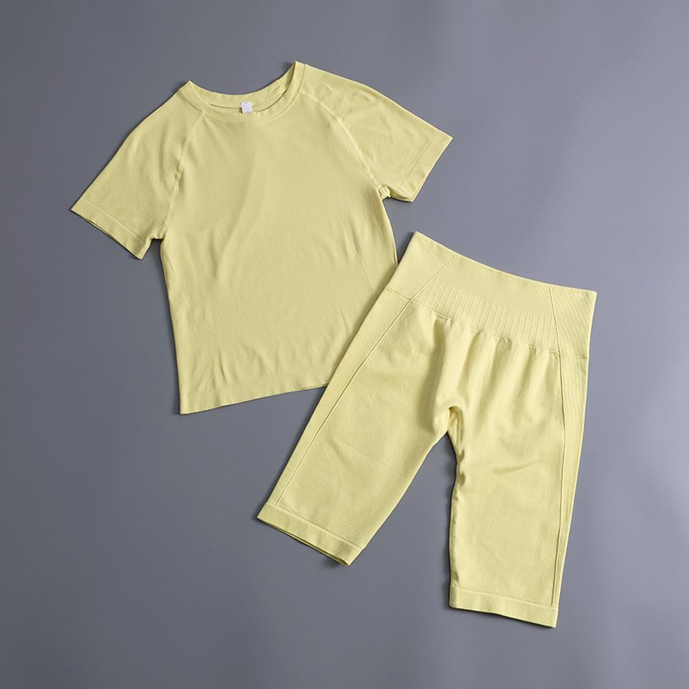 Women's Two-Piece Yoga Set: Summer Style, Slim-Fit Short-Sleeve Top & Fashionable Sports Pants for Running & Cycling.