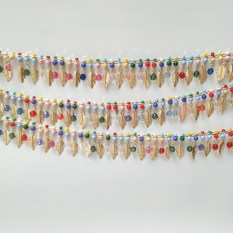 

90cm Ethnic Style Fringe Trim Metal Sequin Chain Trim Sewing Tassels Fringe Beaded Ribbon Craft Waist Chain Garment Accessory 1Yard