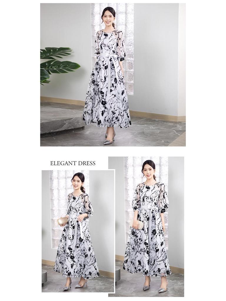 2025 Women's Plus Size Evening Banquet Dress - Slimming, Elegant, and Versatile Printed Design