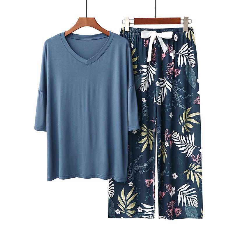 Sommer Damen Pyjama Sets Modal Kurzarm T-Shirts und Weitbein Hosen Heiß Lässig Homewear 2-teiliges Anzug Damen Nachtwäsche