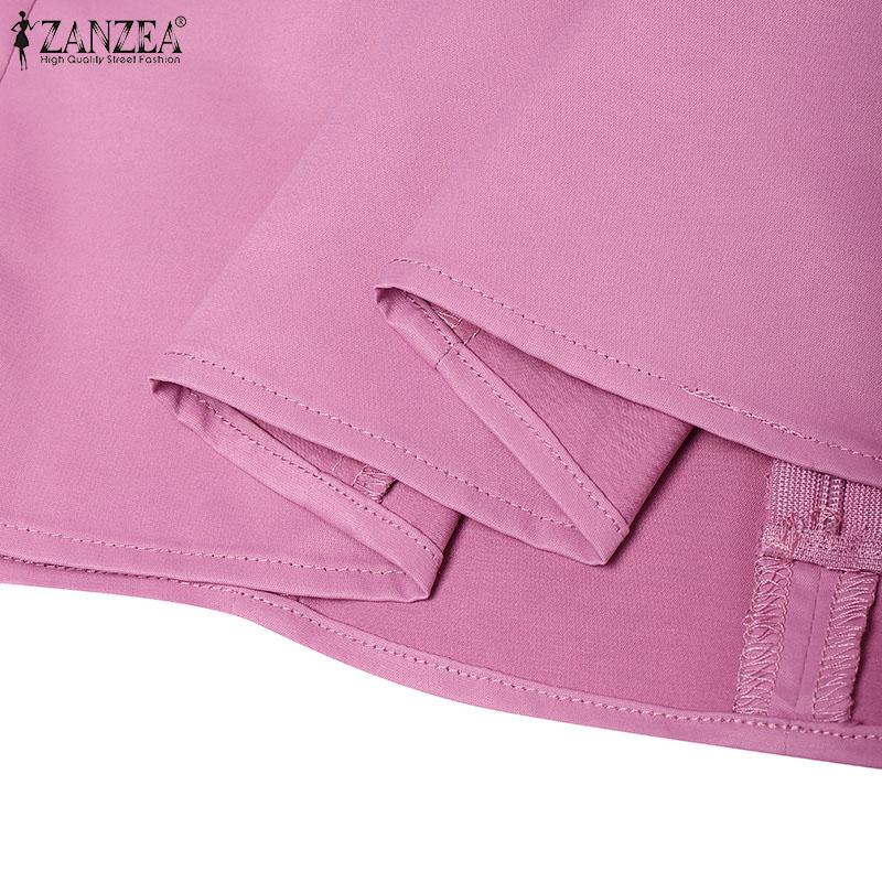 ZANZEA Women Casual Round Neck Flare 3/4 Sleeve Plain Blouse