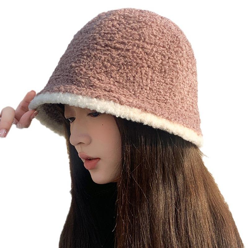 Fisherman's Hat Autumn Winter Lamb Plush Color Blocked Bucket Basin Hat Outdoor Warm Fashionable Women's Knitted Hat Hats & Caps (women’s)
