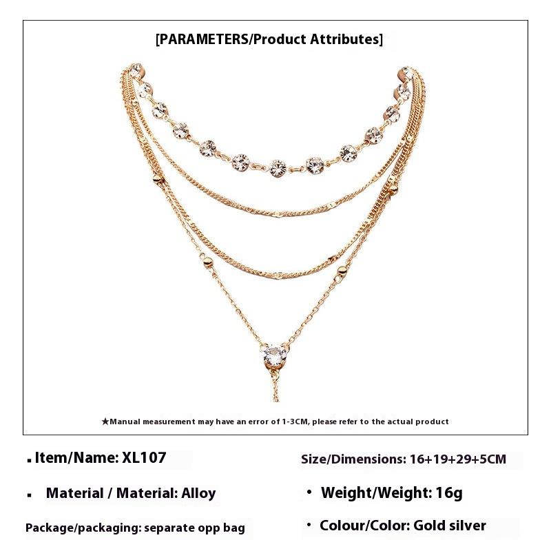 Two Sets of Long Tassel Jewelry Layered Rhinestone Y-collar Necklace