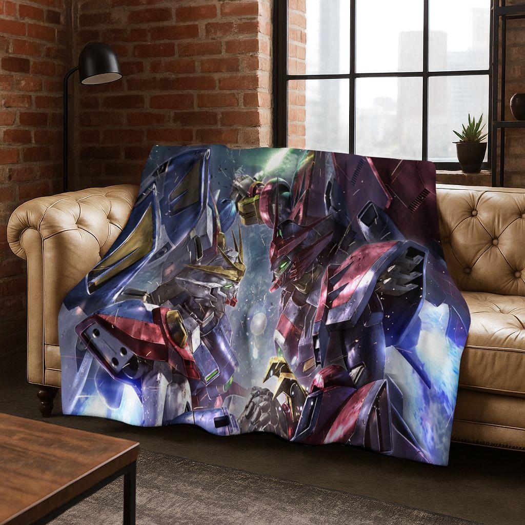 26 Style Gundam Cartoon Robot Flannel Blanket,Warm and Cozy Soft Throw Blanket for Home Bedroom Bed Sofa Picnic Office Cover