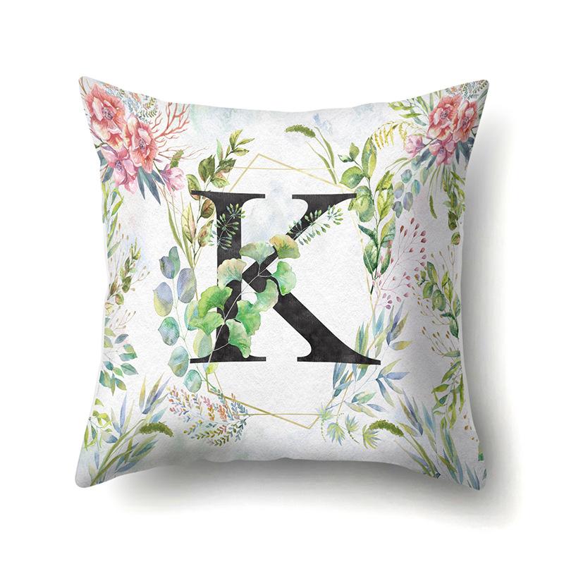 Polyester Pillowcase Green Leaf Decorative Print Pillowcase 26 English Letter Cushion Cover