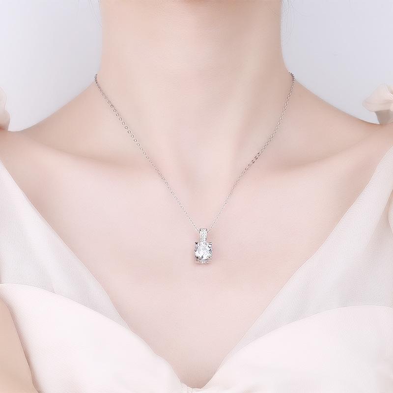 New 925 Sterling Silver Necklace 2CT Pendant for Women Wedding Jewelry Exquisite Fine Accessories Fashion Party Birthday Gifts