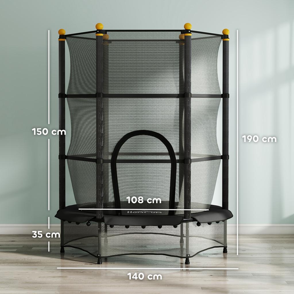 4.6FT/55" Kids Trampoline with Enclosure Net, Outdoor Indoor Use, for Ages 3-10 Years, Black