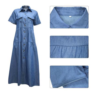Vestido jeans feminino verão outono retrô botão feminino casual férias maxi vestido moda temperamento elegante roupas femininas