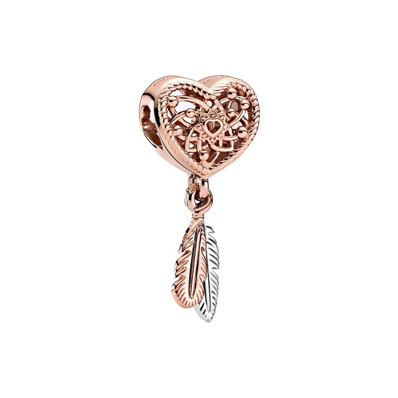 Pandora Hollow Heart with Feather Dream Catcher Charm Women's Rose Gold 789068C00