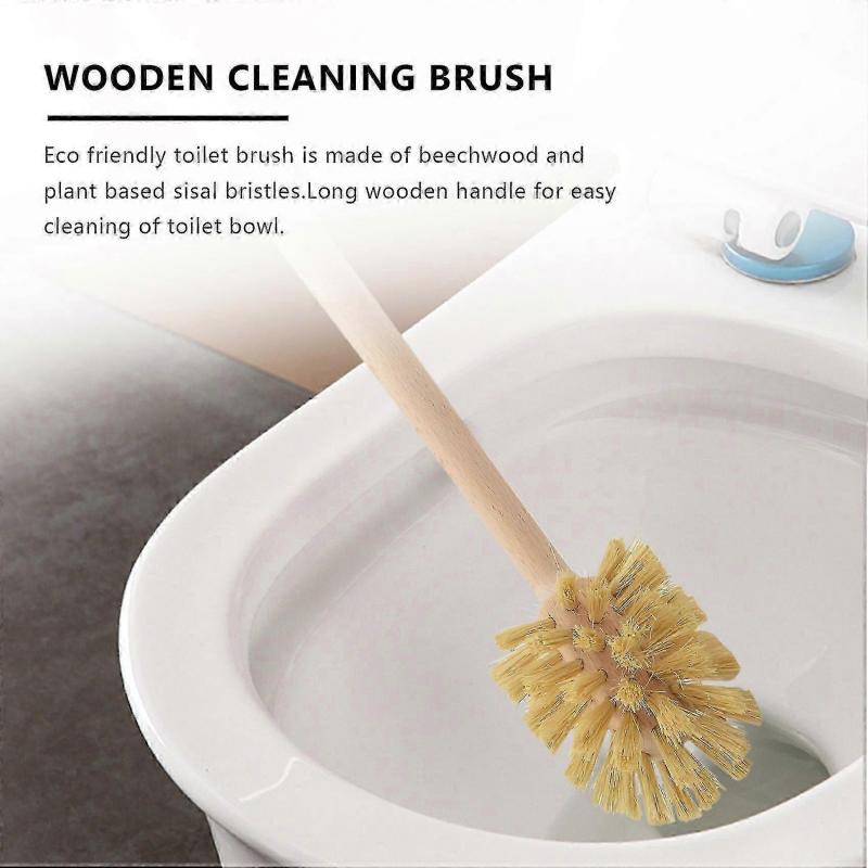 2 Pack Wood Toilet Brush, Beechwood Handle with Strong Jute Bristles, 360-Degree Cleaning Power, Bathroom Cleaning Tool