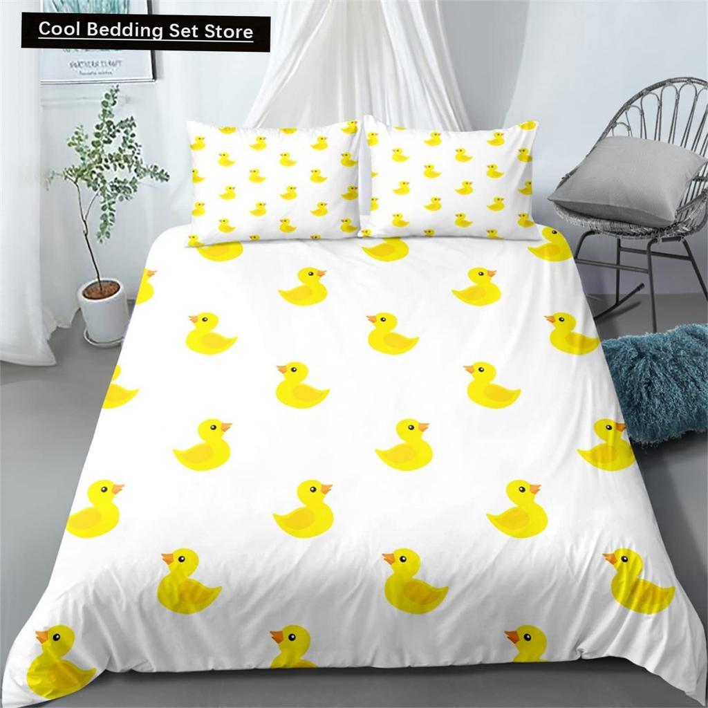 Cartoon Yellow Duck King Queen Duvet Cover Farm Lovely Animal Bedding Set Blue Bubble Quilt Cover Soft Polyester Comforter Cover