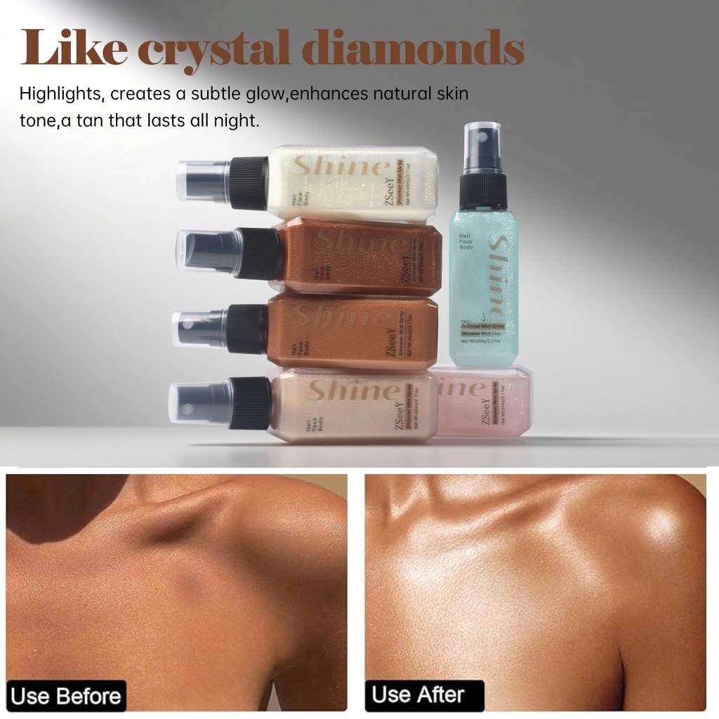 Spray Iluminador Líquido Diamante de 6 Colores - Brillo Duradero Bronceador para Clavícula de Alto Brillo - Iluminador Líquido Brillante para Rostro y Cuerpo