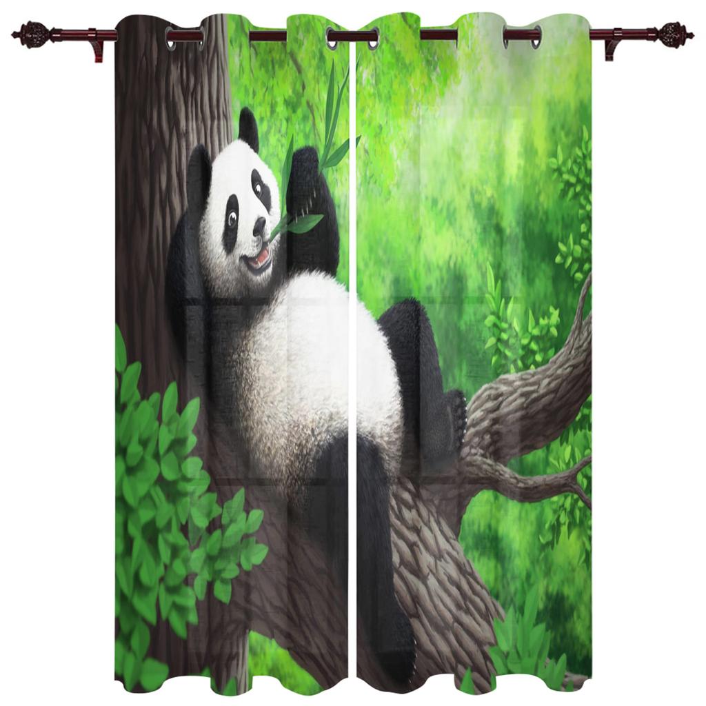 Animal Cute Panda Bamboo Window Curtains Bedroom Kitchen Decor Curtain Panel Window Curtains for Living Room