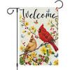 Welcome Spring Garden Flag 12x18 Double Sided Red Cardinal Flower Yard Banner for Rustic Seasonal Summer Butterfly Outdoor Decoration (ONLY FLAG)