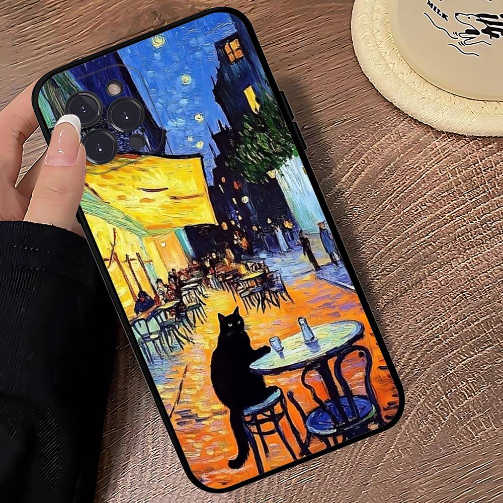 Funny Cats Van Gogh Phone Case For IPhone 16 17 Air 15 14 13 12 11 Pro Max 16E Plus Fundas