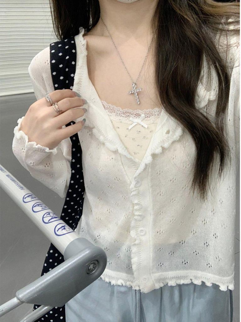 Ice Silk Thin Knitted Summer Cardigan with Long Sleeves and Sun Protection