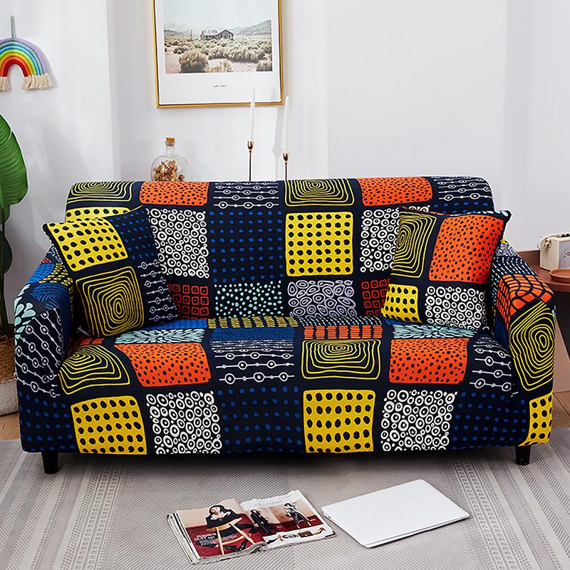 Stretch Sofa Cover Geometry  For Living Room Furniture Protector Couch Cover With Elastic Bottom Sofa Slipcovers For Pets, Kids