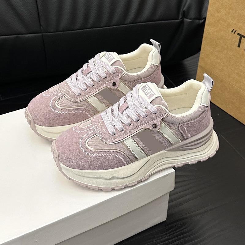 Leather platform dad shoes women's summer new yellow striped waffle casual sneakers