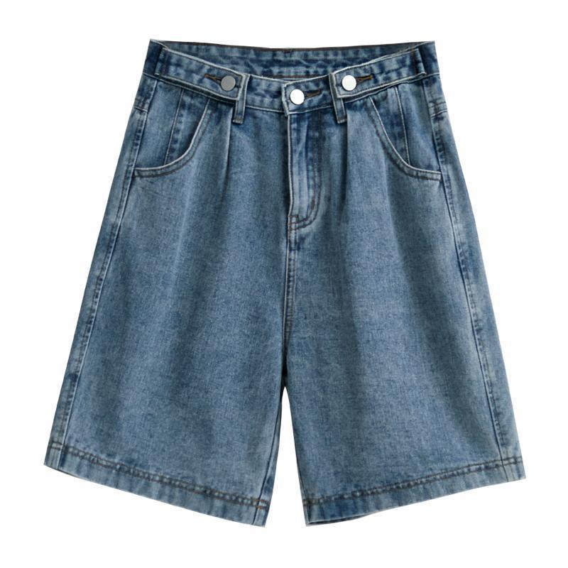 

Women s High Waist Korean Style Elastic Denim Shorts - Summer Loose Fit, Mid-Length, Wide Leg Trend. L