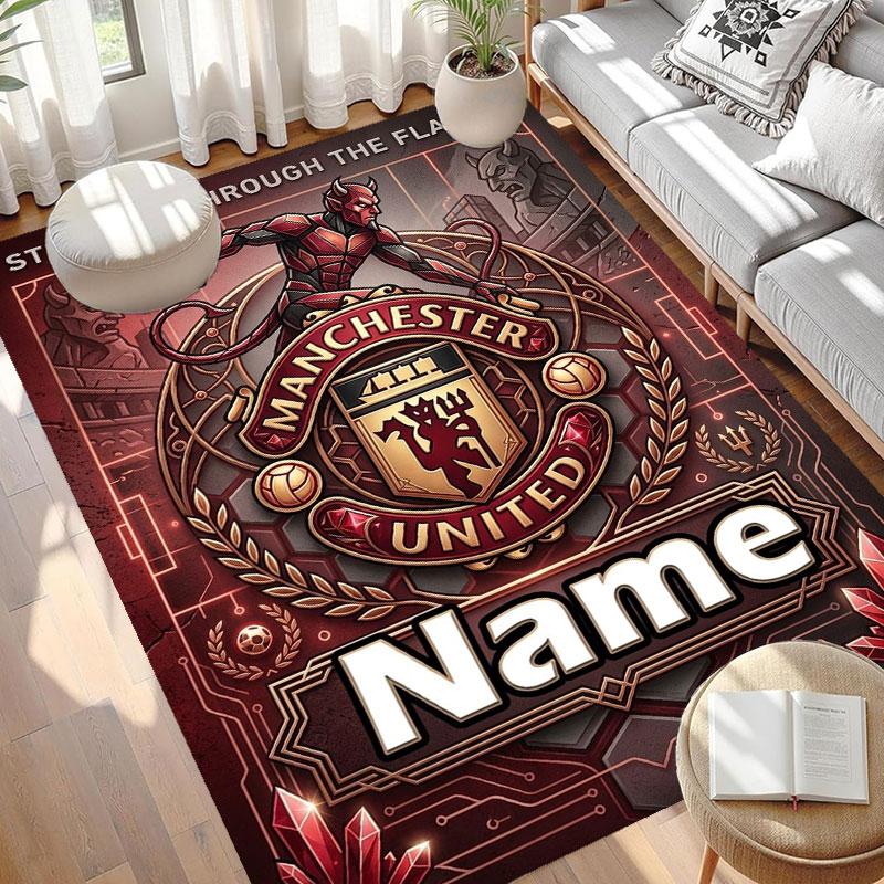 Custom Name Personalized Manchester United Print Carpet, Versatile Home Decor Rug, for Playroom, Apartment, Balcony, Entryway, Hallway Gift